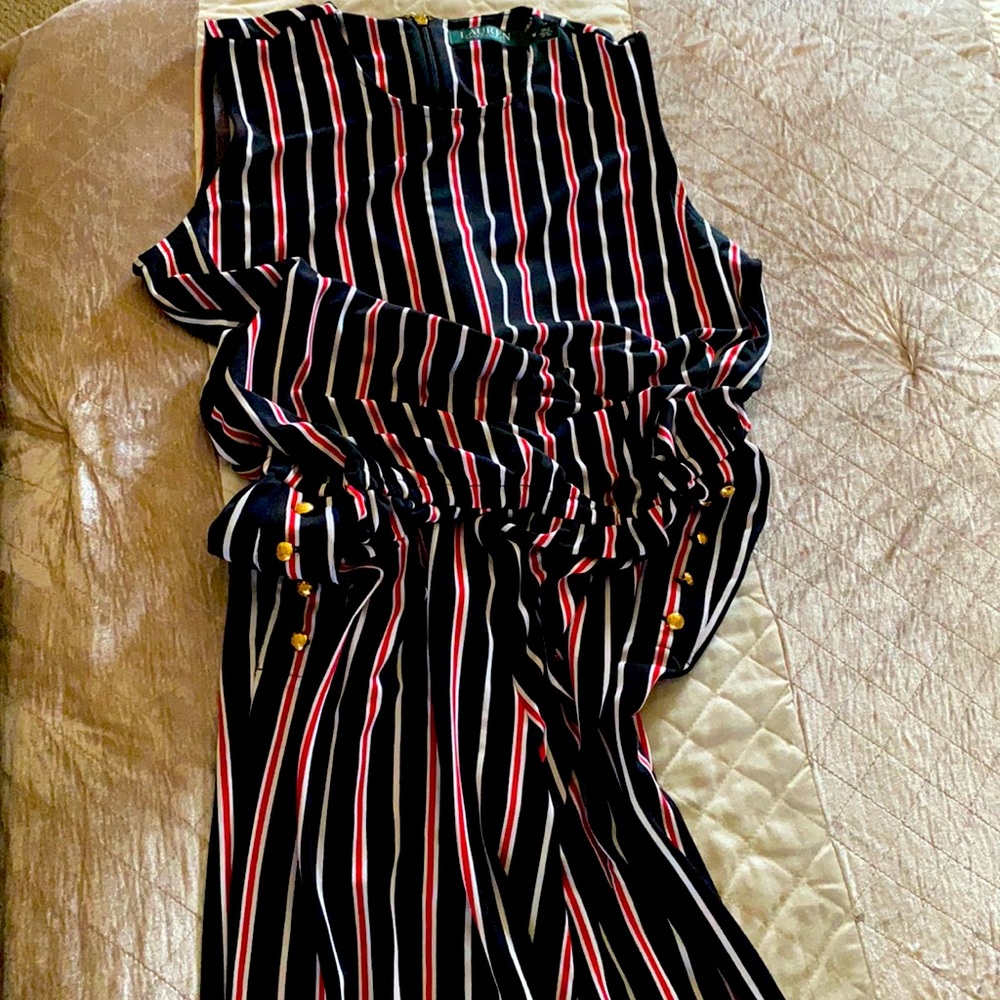 New Ralph Lauren women's striped jumpsuit Size M sleepless black white in red.